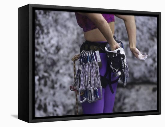 Close Up of Rock Climbing Equipment on a Female Climber, New York, USA-Paul Sutton-Framed Stretched Canvas