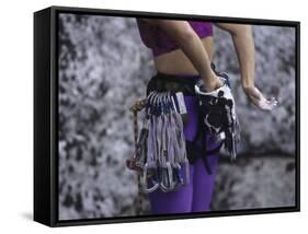 Close Up of Rock Climbing Equipment on a Female Climber, New York, USA-Paul Sutton-Framed Stretched Canvas