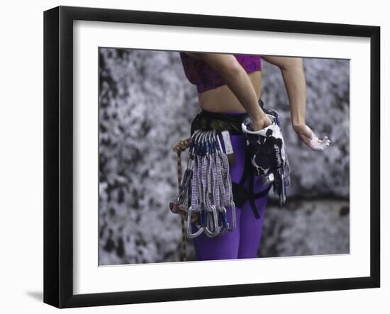 Close Up of Rock Climbing Equipment on a Female Climber, New York, USA-Paul Sutton-Framed Photographic Print