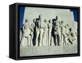 Close-Up of Sculptures of Travis and Crockett on the San Antonio Memorial, Texas, USA-Rawlings Walter-Framed Stretched Canvas