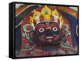 Close-up of Statue of Kalbairab at a Hindu Shrine, Katmandu, Nepal-Steve Satushek-Framed Stretched Canvas