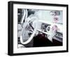 Close-Up of Steering Wheel and Interior of a Pink Cadillac Car-Mark Chivers-Framed Premium Photographic Print