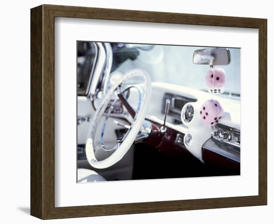 Close-Up of Steering Wheel and Interior of a Pink Cadillac Car-Mark Chivers-Framed Photographic Print