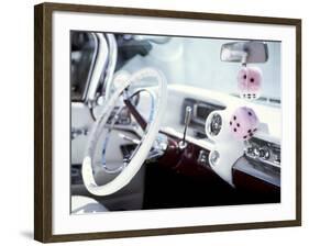 Close-Up of Steering Wheel and Interior of a Pink Cadillac Car-Mark Chivers-Framed Photographic Print