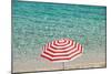 Close up of Striped Beach Umbrella near Sea, San Vito Lo Capo, Sicily, Italy-Massimo Borchi-Mounted Photographic Print