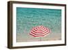 Close up of Striped Beach Umbrella near Sea, San Vito Lo Capo, Sicily, Italy-Massimo Borchi-Framed Giclee Print