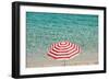 Close up of Striped Beach Umbrella near Sea, San Vito Lo Capo, Sicily, Italy-Massimo Borchi-Framed Giclee Print