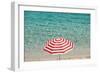 Close up of Striped Beach Umbrella near Sea, San Vito Lo Capo, Sicily, Italy-Massimo Borchi-Framed Giclee Print