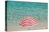 Close up of Striped Beach Umbrella near Sea, San Vito Lo Capo, Sicily, Italy-Massimo Borchi-Stretched Canvas
