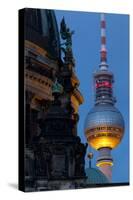 Close-Up of the Berliner Dom (Cathedral) with the Television Tower in the Background at Night-Miles Ertman-Stretched Canvas