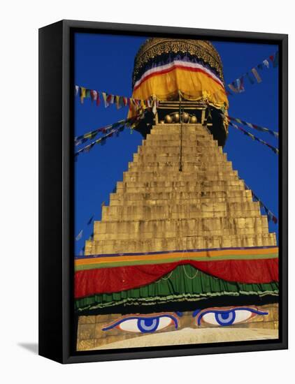 Close up of the Buddhist Stupa at Bodnath (Bodhnath) (Boudhanath), Kathmandu Valley, Nepal, Asia-Bruno Morandi-Framed Stretched Canvas