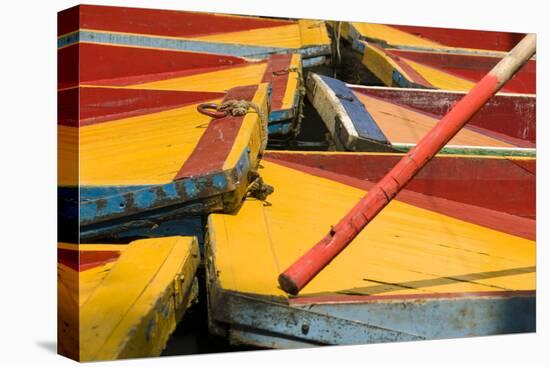 Close Up of the Colourful Wooden Boats at the Floating Gardens in Xochimilco-John Woodworth-Stretched Canvas