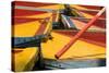 Close Up of the Colourful Wooden Boats at the Floating Gardens in Xochimilco-John Woodworth-Stretched Canvas