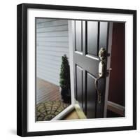 Close-up of the Front Door of a House Left Ajar-null-Framed Photographic Print