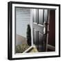 Close-up of the Front Door of a House Left Ajar-null-Framed Photographic Print