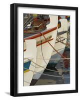 Close up of the Front of Three Fishing Boats in the Harbour, Sitia, Crete, Greek Islands, Greece-Eitan Simanor-Framed Photographic Print