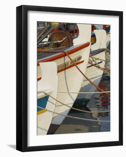 Close up of the Front of Three Fishing Boats in the Harbour, Sitia, Crete, Greek Islands, Greece-Eitan Simanor-Framed Photographic Print