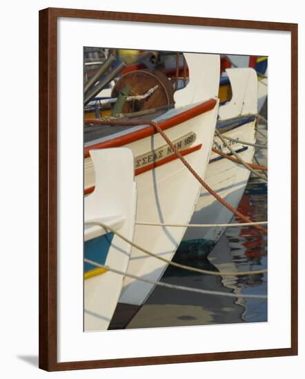 Close up of the Front of Three Fishing Boats in the Harbour, Sitia, Crete, Greek Islands, Greece-Eitan Simanor-Framed Photographic Print