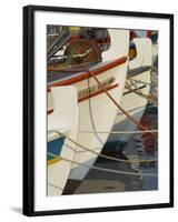 Close up of the Front of Three Fishing Boats in the Harbour, Sitia, Crete, Greek Islands, Greece-Eitan Simanor-Framed Photographic Print