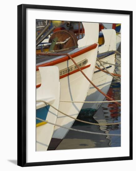 Close up of the Front of Three Fishing Boats in the Harbour, Sitia, Crete, Greek Islands, Greece-Eitan Simanor-Framed Photographic Print
