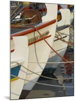 Close up of the Front of Three Fishing Boats in the Harbour, Sitia, Crete, Greek Islands, Greece-Eitan Simanor-Mounted Photographic Print