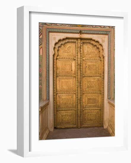 Close Up of the Ornate Door at the Peacock Gate in the City Palace, Jaipur, Rajasthan-John Woodworth-Framed Photographic Print