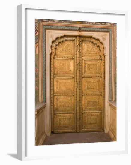 Close Up of the Ornate Door at the Peacock Gate in the City Palace, Jaipur, Rajasthan-John Woodworth-Framed Photographic Print