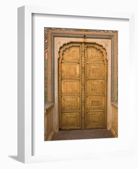 Close Up of the Ornate Door at the Peacock Gate in the City Palace, Jaipur, Rajasthan-John Woodworth-Framed Photographic Print