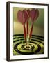 Close-up of Three Darts in the Bull's-Eye of a Dartboard-null-Framed Photographic Print