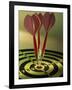 Close-up of Three Darts in the Bull's-Eye of a Dartboard-null-Framed Photographic Print