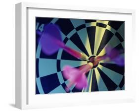 Close-up of Three Darts in the Bull's-Eye of a Dartboard-null-Framed Photographic Print