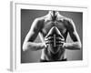 Close-Up of Topless Man Holding Rugby Ball in Isolation-pressmaster-Framed Photographic Print