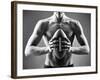 Close-Up of Topless Man Holding Rugby Ball in Isolation-pressmaster-Framed Photographic Print