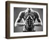 Close-Up of Topless Man Holding Rugby Ball in Isolation-pressmaster-Framed Photographic Print