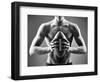 Close-Up of Topless Man Holding Rugby Ball in Isolation-pressmaster-Framed Photographic Print