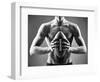 Close-Up of Topless Man Holding Rugby Ball in Isolation-pressmaster-Framed Photographic Print