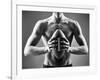 Close-Up of Topless Man Holding Rugby Ball in Isolation-pressmaster-Framed Photographic Print