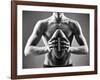 Close-Up of Topless Man Holding Rugby Ball in Isolation-pressmaster-Framed Photographic Print