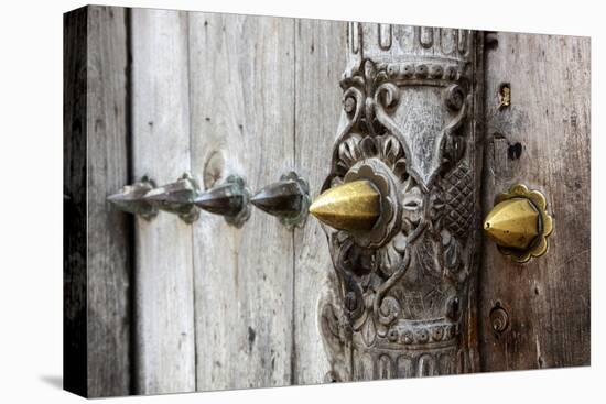 Close-Up of Traditional Carved Door, Stone Town, Zanzibar, Tanzania-Alida Latham-Stretched Canvas