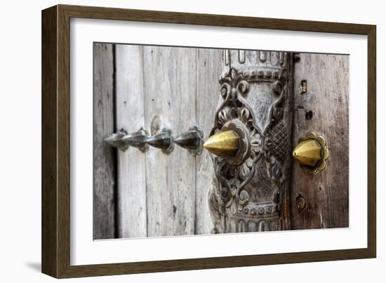 Close-Up of Traditional Carved Door, Stone Town, Zanzibar, Tanzania-Alida Latham-Framed Photographic Print