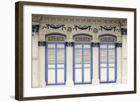 Close-Up of Traditional Old Houses with Shuttered Windows and Decorative Mouldings in Little India-John Woodworth-Framed Photographic Print