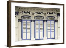 Close-Up of Traditional Old Houses with Shuttered Windows and Decorative Mouldings in Little India-John Woodworth-Framed Photographic Print