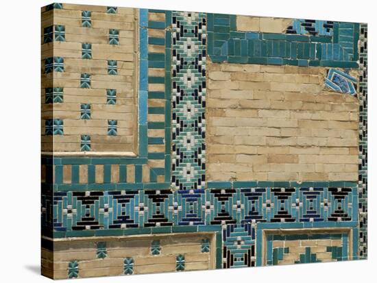Close-Up of Turquoise Ceramics, Shah-I-Zinda Mausoleum, Samarkand, Uzbekistan, Central Asia-Upperhall-Stretched Canvas
