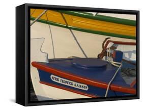 Close up of Two Freshly Painted Fishing Boats, Sitia, Crete, Greek Islands, Greece-Eitan Simanor-Framed Stretched Canvas