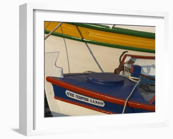 Close up of Two Freshly Painted Fishing Boats, Sitia, Crete, Greek Islands, Greece-Eitan Simanor-Framed Photographic Print