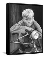 Close Up of Village Boy Posing with His Bicycle-Walter Sanders-Framed Stretched Canvas