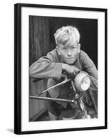 Close Up of Village Boy Posing with His Bicycle-Walter Sanders-Framed Photographic Print