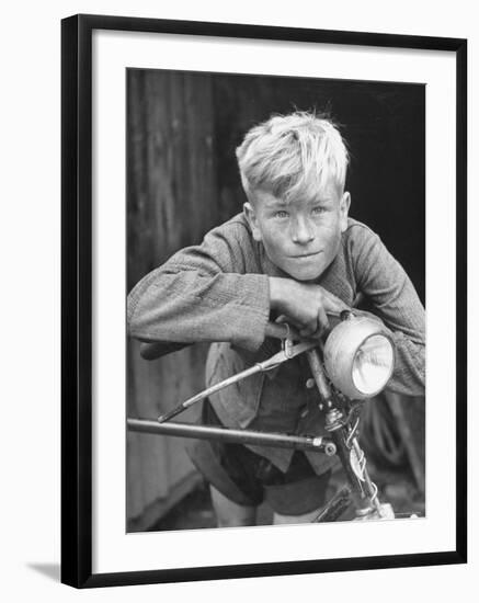 Close Up of Village Boy Posing with His Bicycle-Walter Sanders-Framed Photographic Print