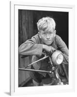 Close Up of Village Boy Posing with His Bicycle-Walter Sanders-Framed Photographic Print