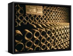 Close-up of Wine Bottles in a Cellar of Bollinger, Ay, Champagne, France-null-Framed Stretched Canvas